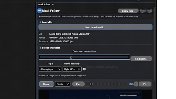 Finding a specific in-world player name in Mask Follow