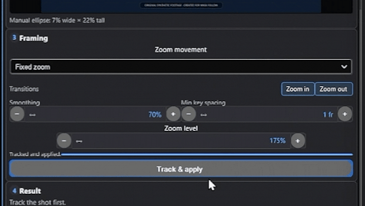 Tracking and applying a follow-camera move to the selected Premiere clip